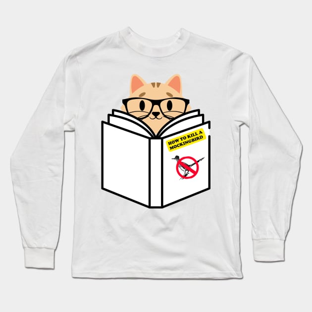 Cat Reading Book How to Kill a Mockingbird Long Sleeve T-Shirt by starryskin